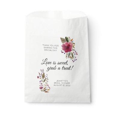 Love Is Sweet Treat Burgundy Floral Bridal Shower Favor Bag