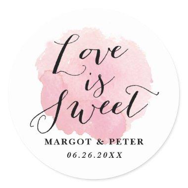 Love is Sweet Watercolor Script Classic Round Sticker