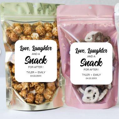 Love Laughter And a Snack For After Wedding Party Square Sticker