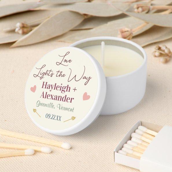 Love Lights the Way Burgundy Custom Wedding Names Mini Candle Favors