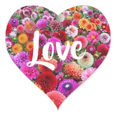 Love multi-colored floral pattern heart sticker