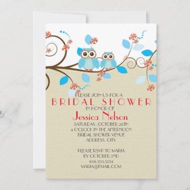 Love Owl Branches Wood Damask Bridal Shower Invitations