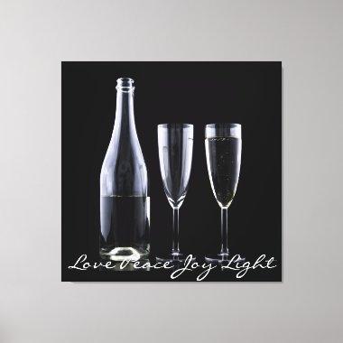 Love Peace Joy Light Champagne Festive Black White Canvas Print