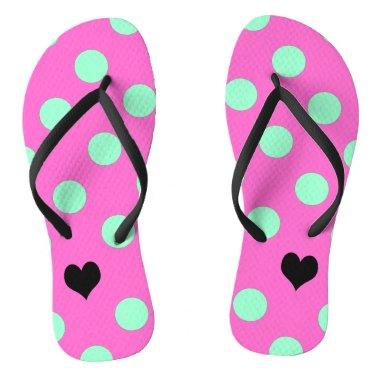 Love Pink & Mint Polka Dot Bridal Shower Party Flip Flops