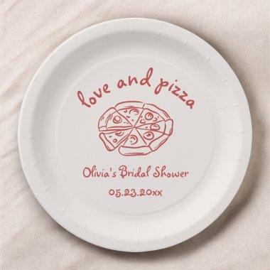 Love & Pizza Italian Hand Drawn Red  Paper Plates