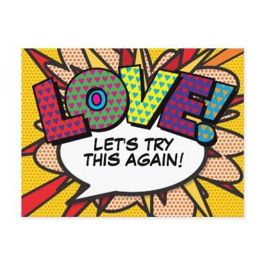 LOVE Postponed Change of Date Comic Book Pop Art Announcement PostInvitations