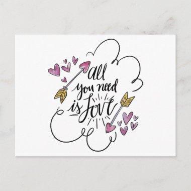 Love Quote Hearts Arrows Purple Wedding PostInvitations