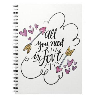 Love Quote Hearts Arrows Purple Yellow Wedding Notebook
