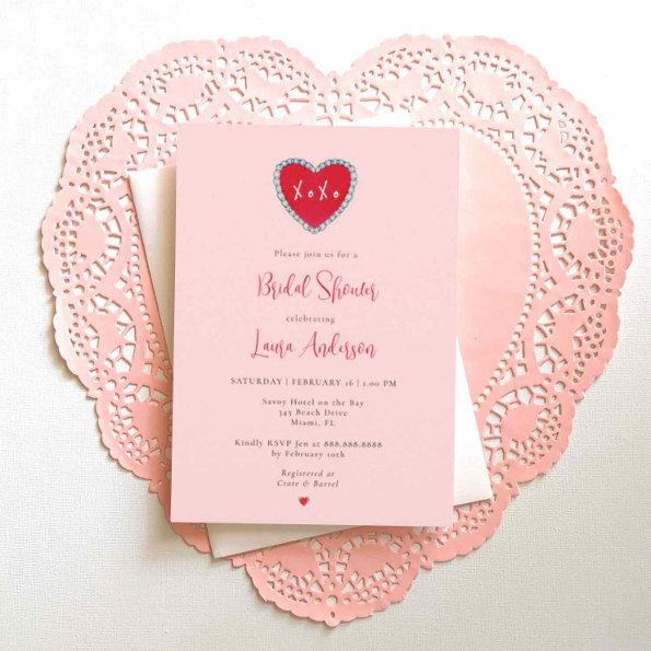 Love Red Heart XOXO Bridal Shower Invitations