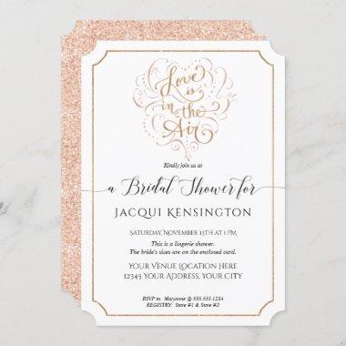 Love Rose Gold Glitter Typography Bridal Shower Invitations
