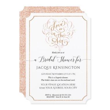 Love Rose Gold Glitter Typography Bridal Shower Invitations