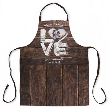 Love Rustic Woodland Photo Heart Frame Monogram Apron