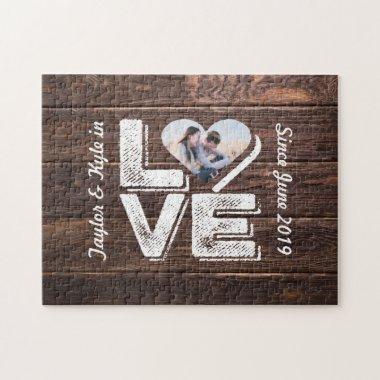 Love Rustic Woodland Photo Heart Frame Monogram Jigsaw Puzzle