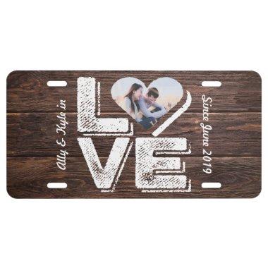 Love Rustic Woodland Photo Heart Frame Monogram License Plate