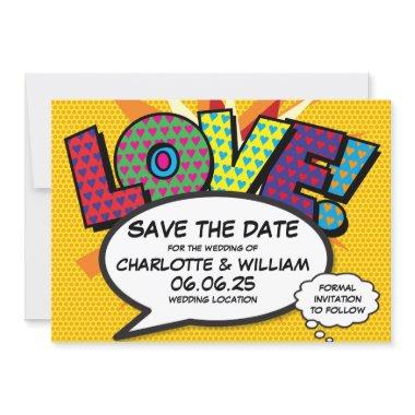 LOVE Save the Date Fun Retro Comic Book Pop Art