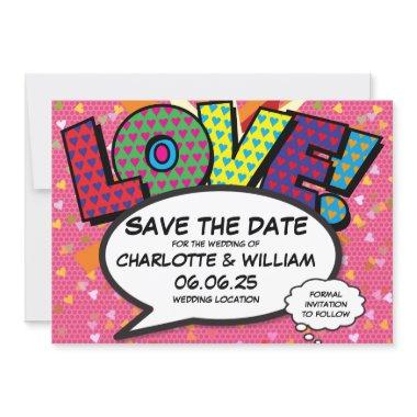 LOVE Save the Date Fun Retro Comic Book Pop Art
