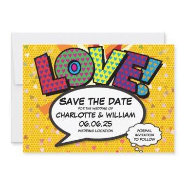 LOVE Save the Date Fun Retro Comic Book Pop Art