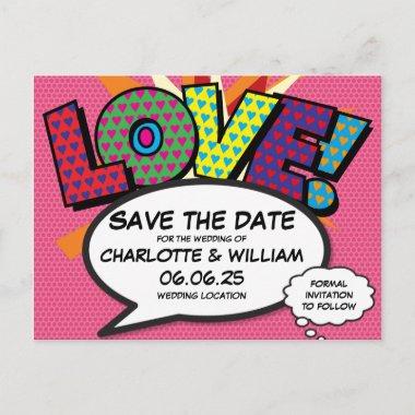 LOVE Save the Date Fun Retro Comic Book Pop Art Announcement PostInvitations