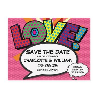 LOVE Save the Date Fun Retro Comic Book Pop Art Announcement Post