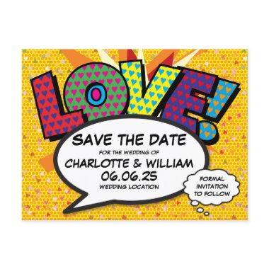 LOVE Save the Date Fun Retro Comic Book Pop Art Post