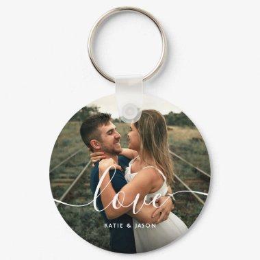 Love Script Wedding Photo Custom Keychain