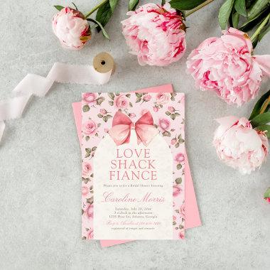 Love Shack Fiance Pink Flowers Bridal Shower Invitations