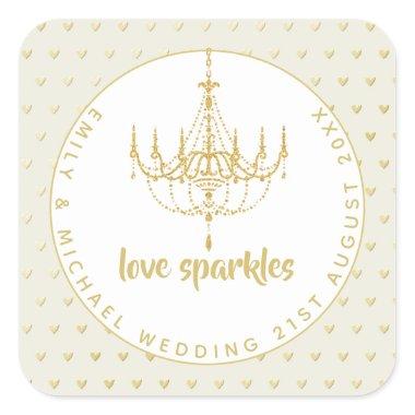 Love Sparkles Wedding Chandelier Bridal Shower Fav Square Sticker