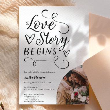 Love story minimalist black photo bridal shower Invitations