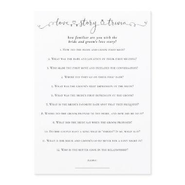 Love Story Trivia Bridal Shower White Game Invitations