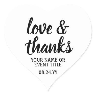 Love & Thanks Black & White Simple Elegant Script Heart Sticker