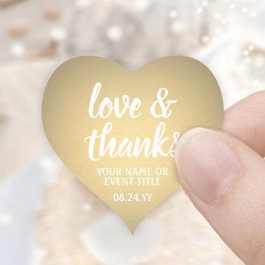 Love & Thanks Gold Faux Foil Simple Elegant Script Heart Sticker