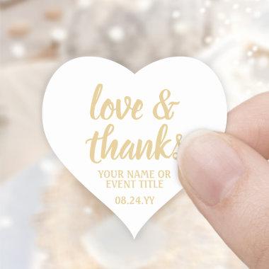 Love & Thanks White & Gold Simple Elegant Script Heart Sticker