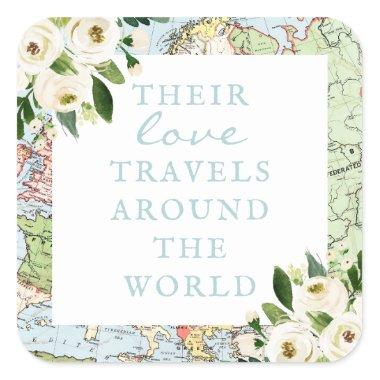 Love Travels Around the World Floral Map Square Sticker