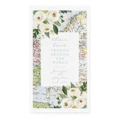 Love Travels around the World Vintage Floral Map Paper Guest Towels