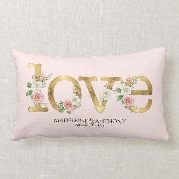 Love Wedding Personalized Names Watercolor Floral Lumbar Pillow