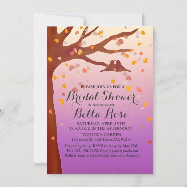 Lovebirds oak tree hearts bridal shower love1 Invitations