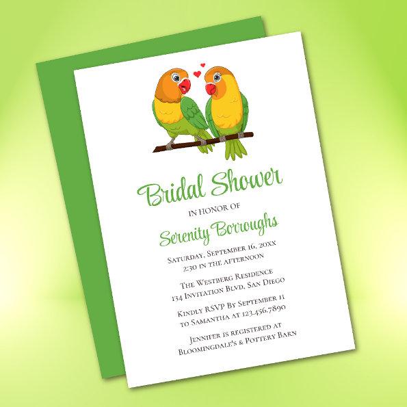 Lovebirds Yellow Green Love Birds Bridal Shower Invitations