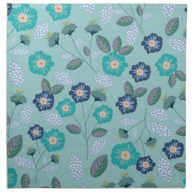 Lovely Blue, Aqua, Teal Floral Matching Set Cloth Napkin