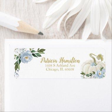 Lovely Blue Floral White Pumpkin Fall Baby Shower Label