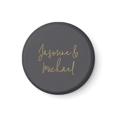 Lovely Chic Calligraphy Couple Names Grey & Gold Magnet
