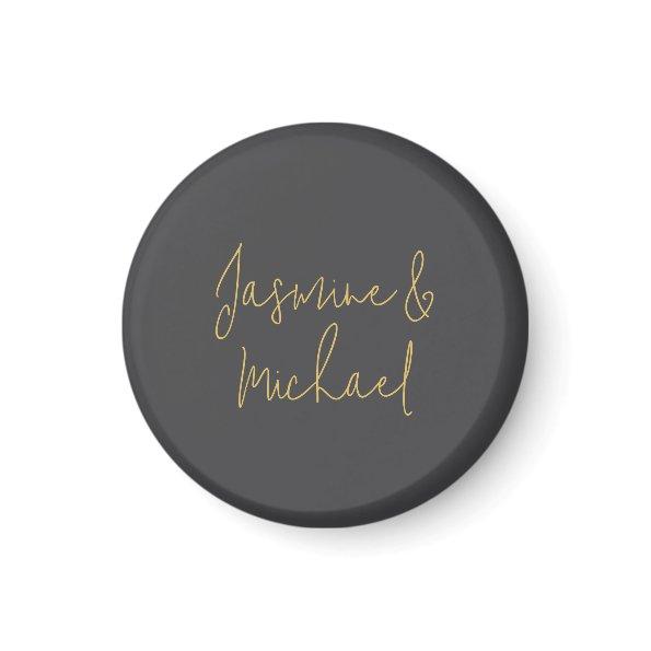 Lovely Chic Calligraphy Couple Names Grey & Gold Magnet
