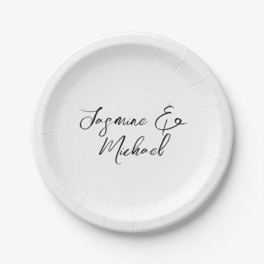 Lovely Chic Calligraphy Names Weddings Paper Plates