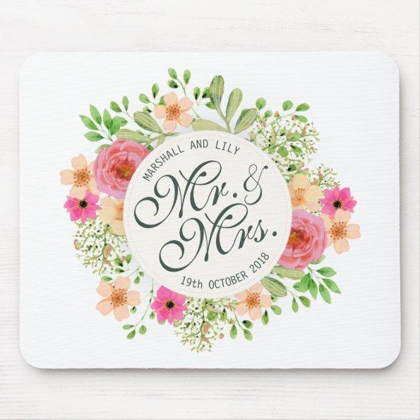 Lovely Mr. and Mrs. Floral Wedding | Mousepad