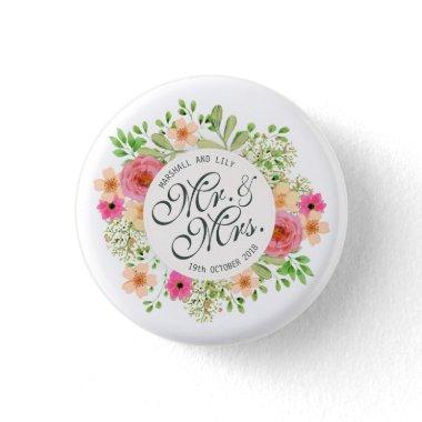 Lovely Mr. and Mrs. Floral Wedding Pin Button