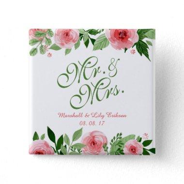 Lovely Personalized Floral Wedding Pin Button