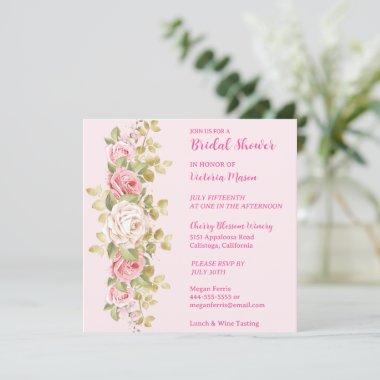Lovely Pink Roses Bridal Shower Invitations