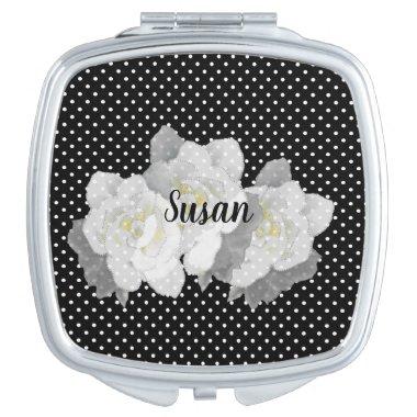 Lovely White Gardenia Flowers on Black and White Compact Mirror