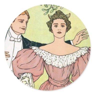 Lovers under the Mistletoe Classic Round Sticker