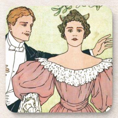 Lovers under the Mistletoe Drink Coaster