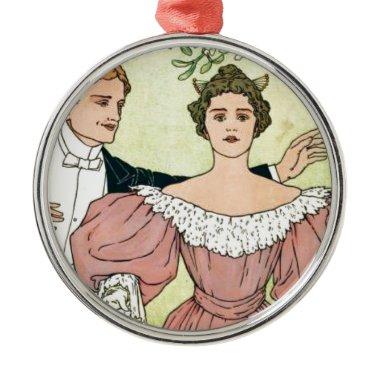 Lovers under the Mistletoe Metal Ornament